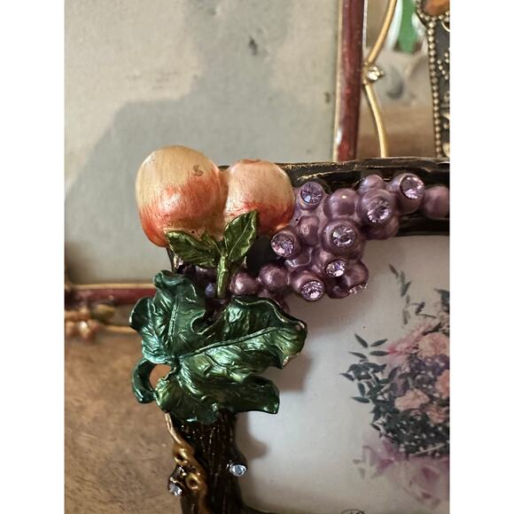 3 Enameled Metal Floral Photo Frames table top mini small crown crystals set - Picture 7 of 16